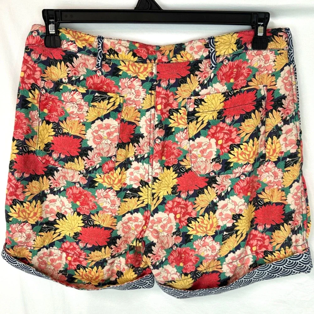 SUNDANCE Floral Kalil Shorts Cuffed Linen Cotton Boho Tassel Women's M Summer - Picture 3 of 6